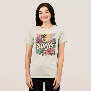 Camiseta Prancha de Surf Retro Hibisco Praia Aloha