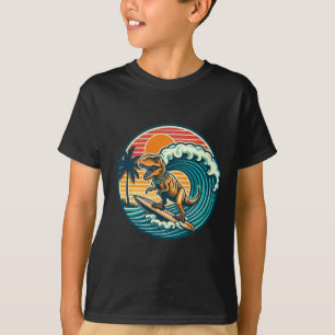 Camiseta Prancha de Surfe de Dinossauro Engraçado Praia Ver