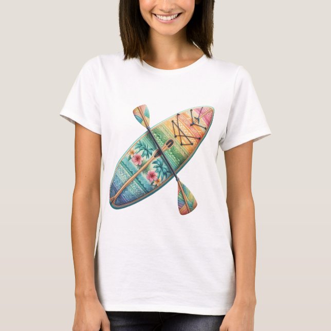 CAMISETA PRANCHA DE SURFE E REMO TROPICAL PASTEL (Frente)