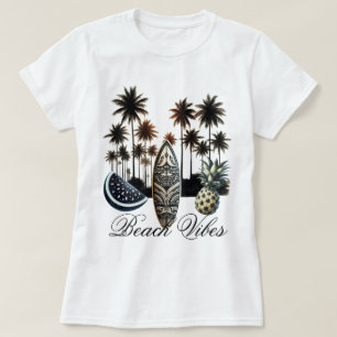 Camiseta Prancha de Surfe Vibes de Praia Tropical