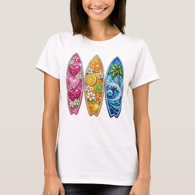 CAMISETA PRANCHAS DE SURFE DE VERÃO COM VISUAL JOIA LARANJA (Frente)