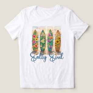 Camiseta Pranchas Florais Alma Salgada Praia Pôr do Sol