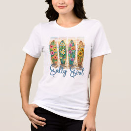 Camiseta Pranchas Florais Alma Salgada Praia Pôr do Sol