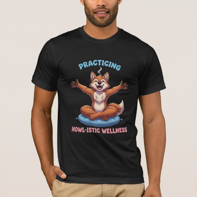 Camiseta Praticando Bem-Estar Uivante - Fofo Meditando (Frente)