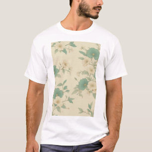 Camiseta Prato de Pastel Suave e Padrão Floral de Creme