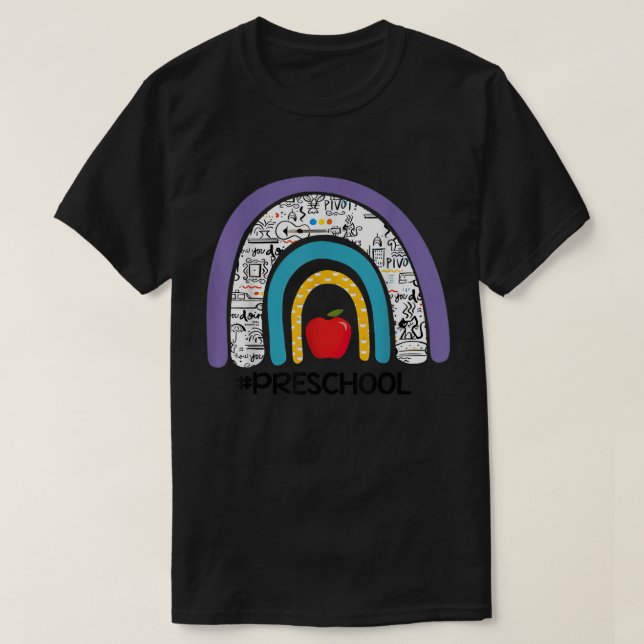 Camiseta Pré-Escolar Arco-Íris De Volta À Diversão De Profe (Frente do Design)