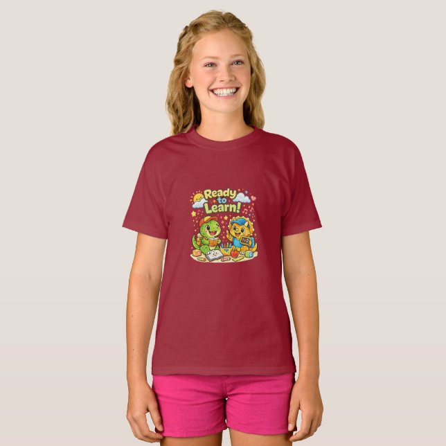 Camiseta Pré-Escolar Dino Pronto Para Aprender (Frente Completa)