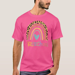Camiseta Pré-Escolar Leopardo Boho Arco-Íris Volta às Aulas