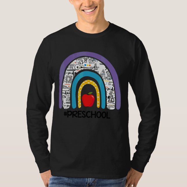 Camiseta Pré-Escolar Rainbow Apple De Volta Ao Professor Es (Frente)