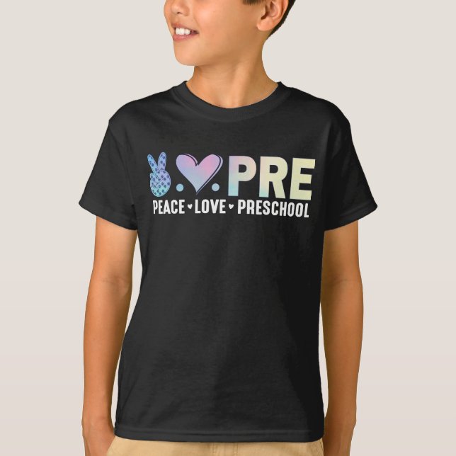 Camiseta Pré-Escolas De Paz E Amor De Volta À Engraçada Esc (Frente)
