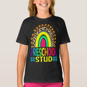 Camiseta Pré-Escolas Estudou Rainbow Leopardo De Volta À 