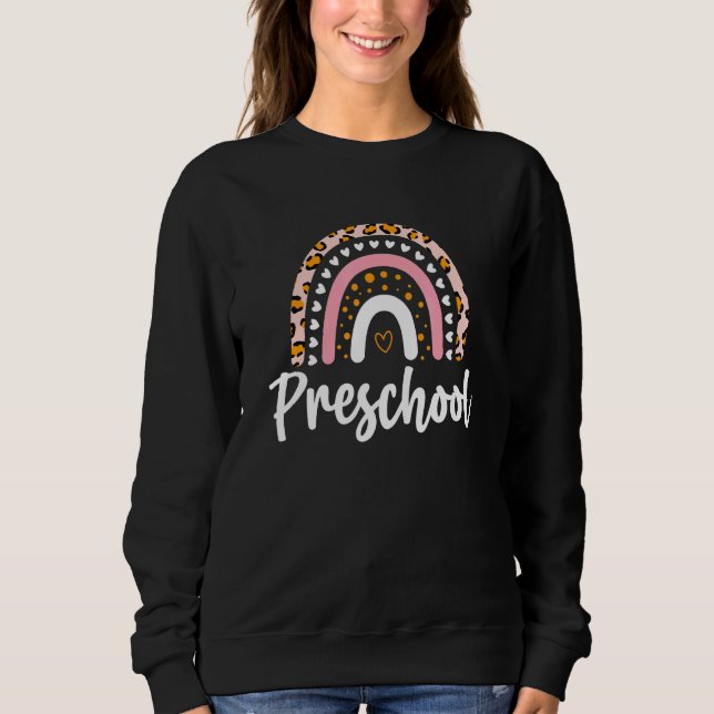 Camiseta Pré-Escolas Leopard Rainbow De Volta Ao Professor  (Frente)