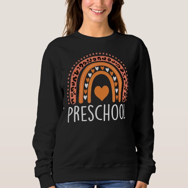 Camiseta Pré-Escolas Leopard Rainbow Professora Kids Presch (Frente)