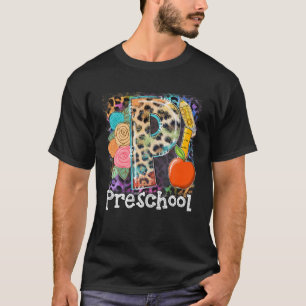 Camiseta Pré-K Alô Equipe Pré-Escolar Leopard De Volta A S