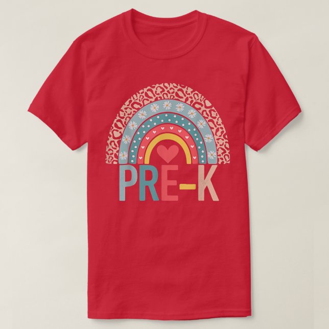 Camiseta Pré-K Arco-Íris De Volta Para Professores (Frente do Design)