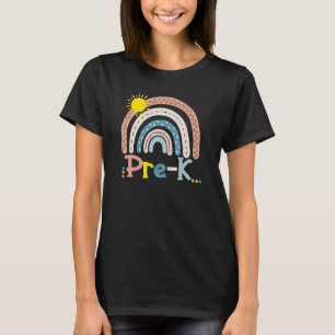 Camiseta Pré-K Boho Arco-Íris Professor Feliz Primeiro Dia