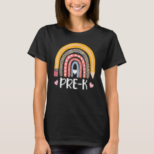Camiseta Pré-K Boho Rainbow Leopard Professora De Volta Par