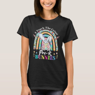 Camiseta Pré-K Bunnies Eu Ensino O Mais Pobre Boho Rainbow 