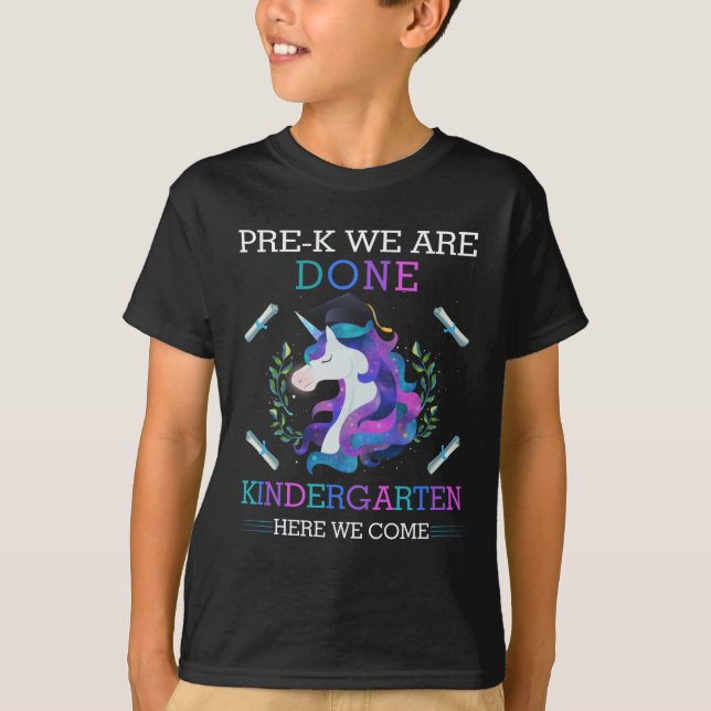 Camiseta Pré-K Concluído Graduação Magical Unicorn Jardim d (Frente)