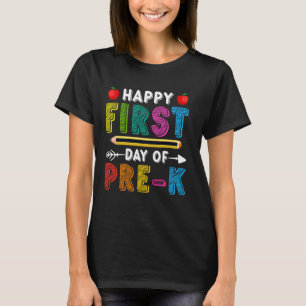 Camiseta Pré-K De Volta À Escola Feliz Primeiro Dia De Chá