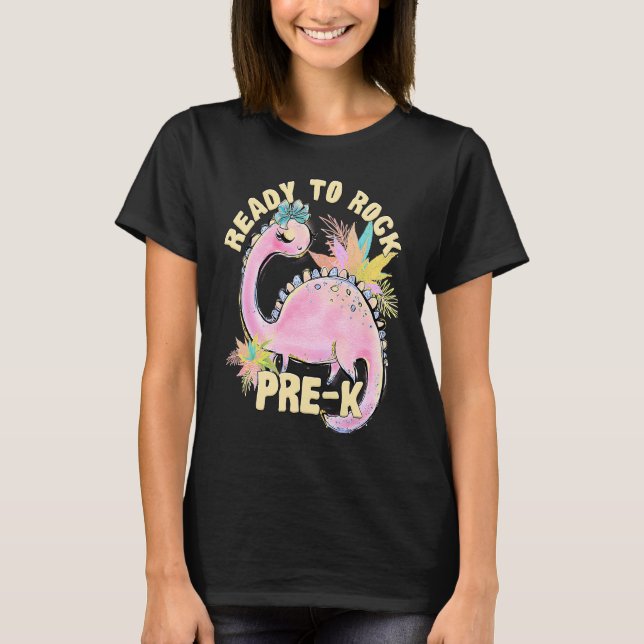 Camiseta Pre K Girls' Dinosaur Pink Dino Back To School Out (Frente)