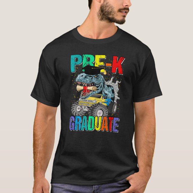 Camiseta Pre K Graduate Monster Truck Dinosaur Graduation   (Frente)