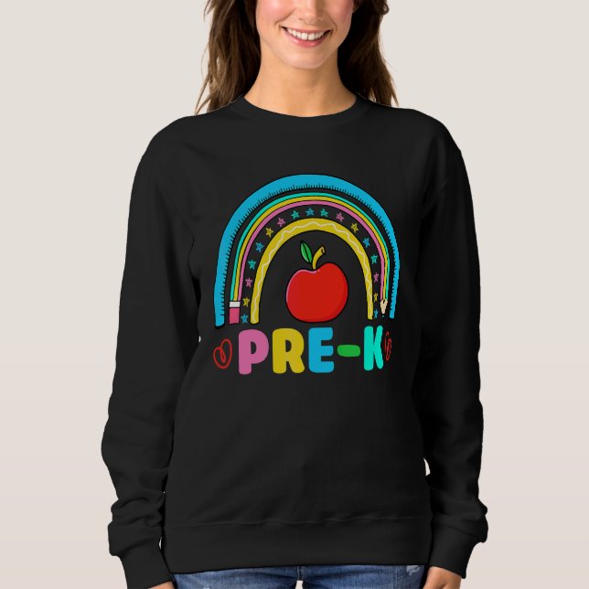 Camiseta Pré K Maçã Com Elemento De Volta À Escola Arco-Íri (Frente)