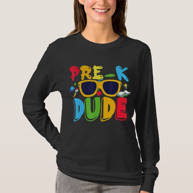 Camiseta Pré-K Meu Primeiro Dia De Pré-Escolas De Volta À E (Frente)