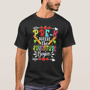 Camiseta Pré K Onde A Aventura Começa De Volta À Escola