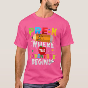 Camiseta Pré-K Onde A Aventura Começa De Volta À Gi Escolar