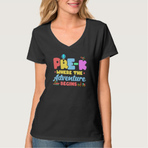 Camiseta Pré K Onde A Aventura Começa De Volta À Rua Escola