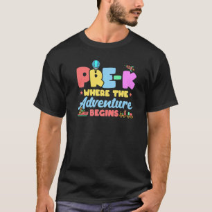 Camiseta Pré K Onde A Aventura Começa De Volta À Rua Escola