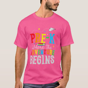 Camiseta Pré-k Onde A Aventura Começa No Primeiro Dia de Pr