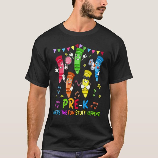Camiseta Pré-K Onde A Coisa Divertida Acontece Com O Crayon (Frente)