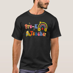 Camiseta Pré-K Professor Bag Escolar Flor Cotovelo Arco-Íri
