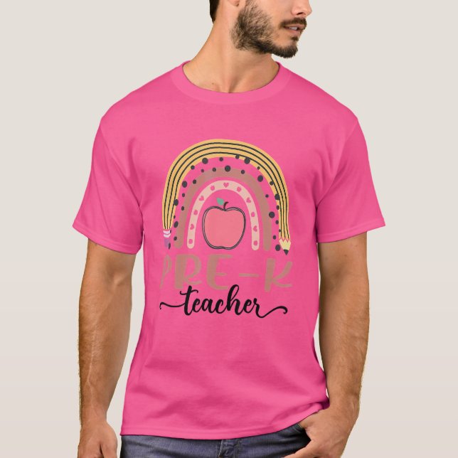 Camiseta Pré-K Professor Leopard Boho Arco-Íris De Volta À  (Frente)