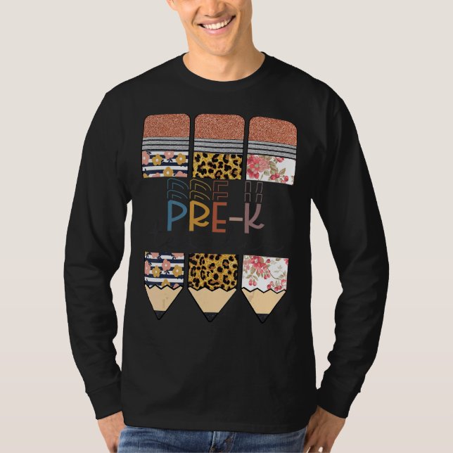 Camiseta Pré K Professor Leopard Pencil De Volta À Escola (Frente)