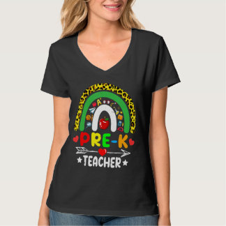 Camiseta Pré-K Professor Leopard Rainbow Estudantes De Sch