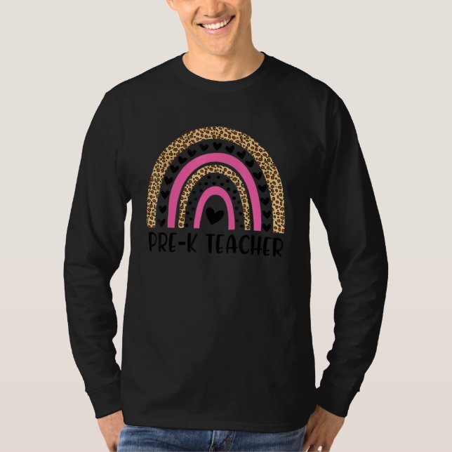 Camiseta Pré K Professor Leopard Rainbow Volta À Escola (Frente)