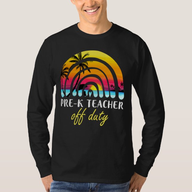 Camiseta Pré K Professor Off Duty Beach Sunset Rainbow Teac (Frente)