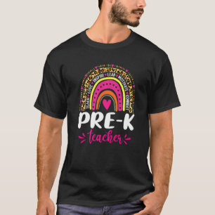 Camiseta Pré-K Professor Rainbow Leopardo De Volta À Escola