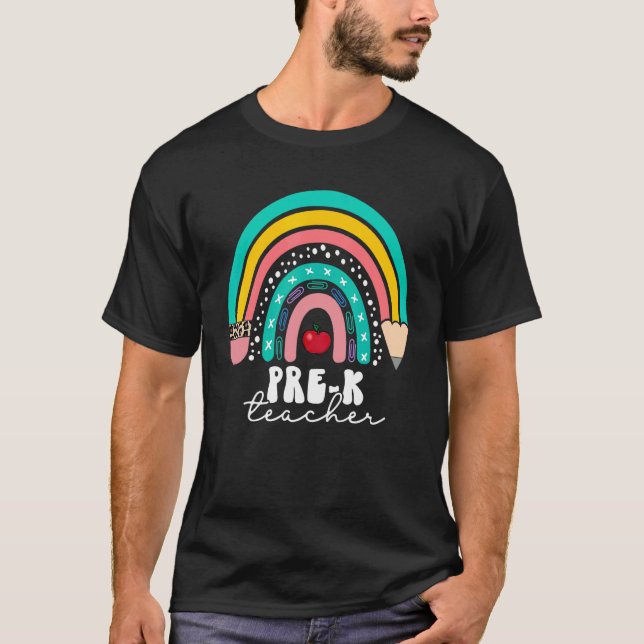 Camiseta Pré K Professores Kid Jarten Esquadrão Rainbow Bac (Frente)