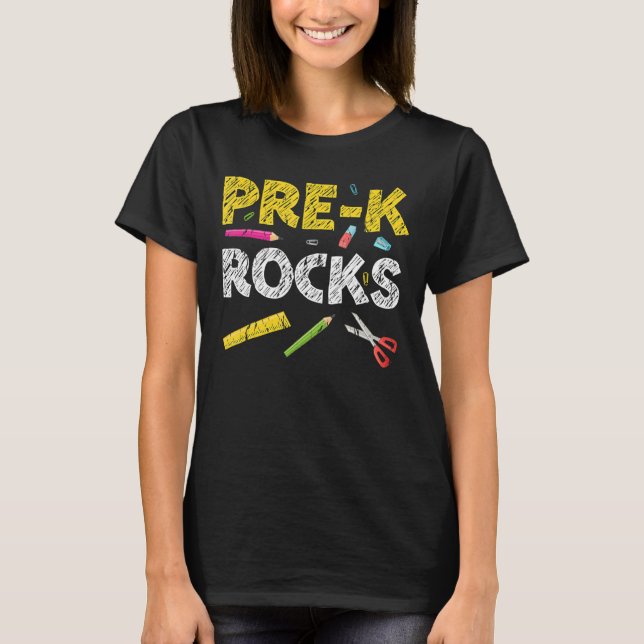 Camiseta Pré-K Rocks De Volta Ao Professor Escolar (Frente)