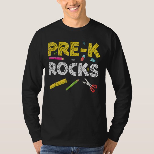 Camiseta Pré-K Rocks De Volta Ao Professor Escolar (Frente)