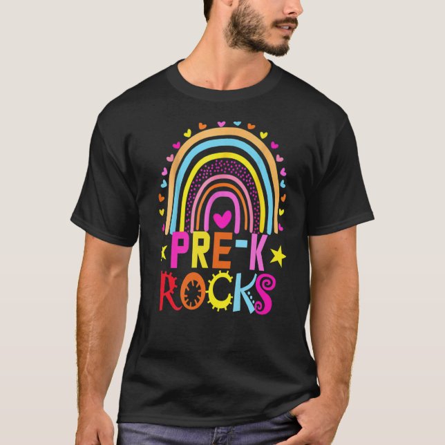 Camiseta Pré K Rocks De Volta Para A Equipe Escolar Pré K A (Frente)