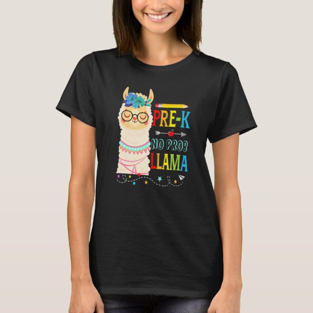 Camiseta Pré K Sem Prob Lama De Volta À Escola No Primeiro  (Frente)