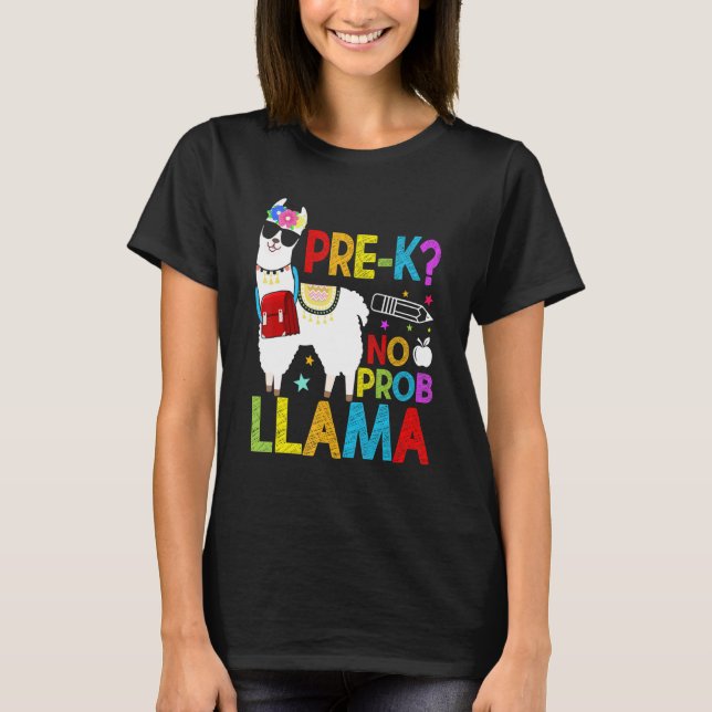 Camiseta Pré-K Sem Prob Llama De Volta À Escola No Primeiro (Frente)