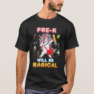 Camiseta Pré-K Será Magia Dabitando Unicórnio De Volta A Sc