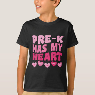 Camiseta Pré-k Tem Meu Coração Groovy Professor Dia dos Nam
