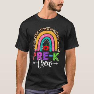 Camiseta Pré-K Tripulação Arco-Íris Leopard Professor de tr